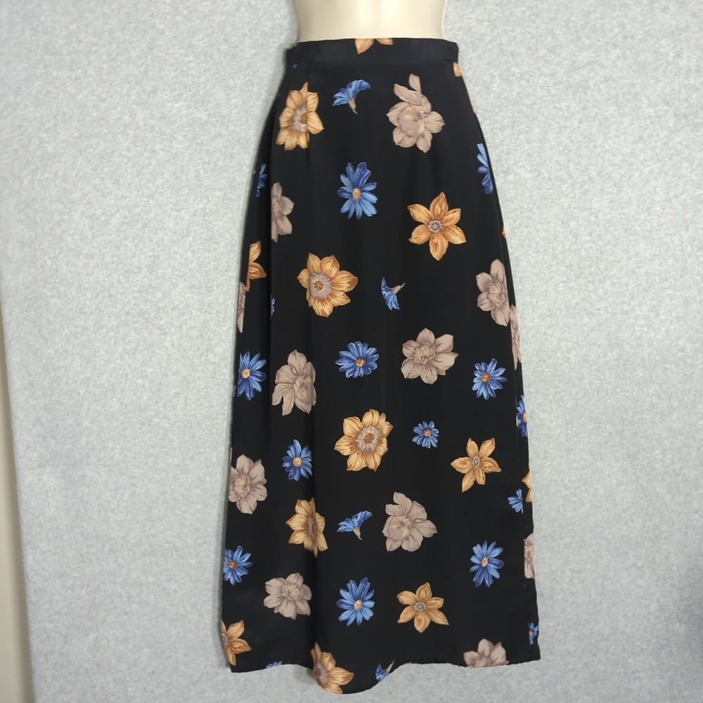 VTG Dark Floral Maxi Skirt Tracy Evans 3 XS Cottagecore Boho Whimsygoth Retro